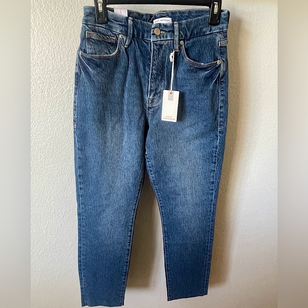 Good American raw hem jeans